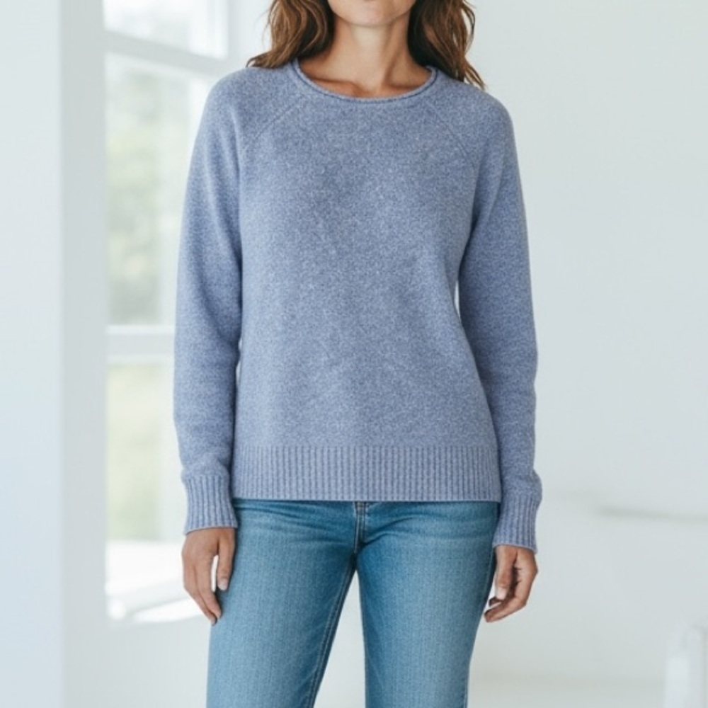 L.L. Bean Blue Midweight Cotton Slub Rollneck Pullover Size Medium Trendy Winter